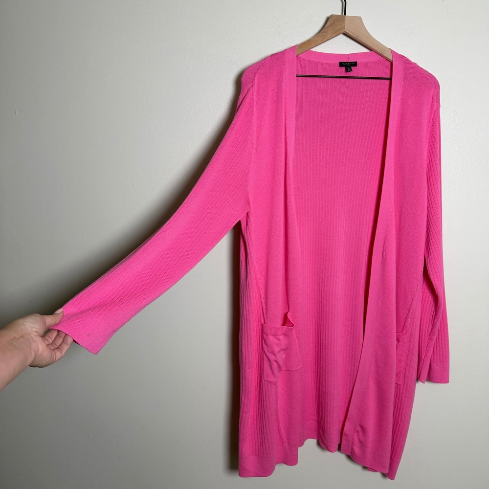 Talbots‎ Plus Pink 100% Pima Cotton Ribbed Open Front Longline Cardigan 1X